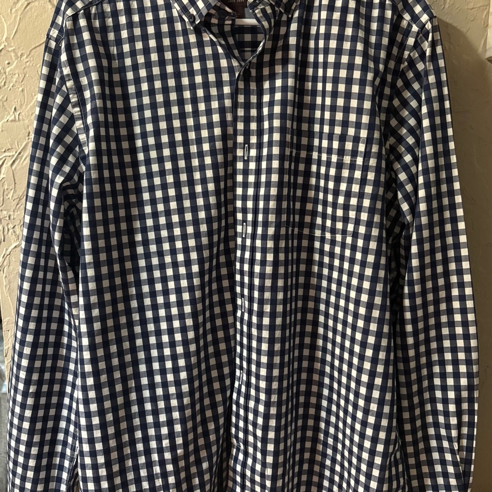 Johnston & Murphy Men’s Blue and White Plaid Shirt Size L